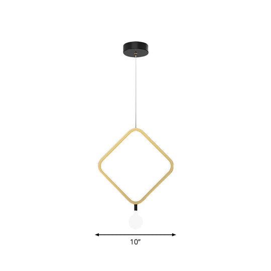Minimal Led Hanging Lamp In Brass With Milk Glass Shade For Bedside Warm/White Light - Round/Rhombus