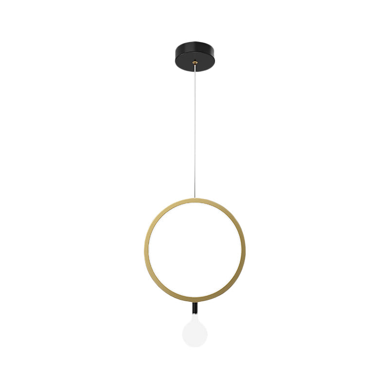 Minimal Led Hanging Lamp In Brass With Milk Glass Shade For Bedside Warm/White Light - Round/Rhombus