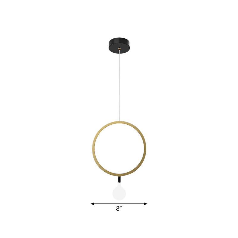 Minimal Led Hanging Lamp In Brass With Milk Glass Shade For Bedside Warm/White Light - Round/Rhombus