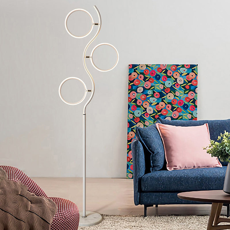 Modern Circular Tree Floor Lamp With Adjustable Metal Head Led Standing Light (Black/White)