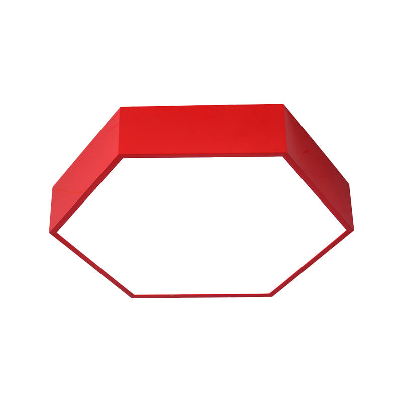Children’s Hexagon Led Flush Ceiling Light In Macaroon Acrylic: Red/Yellow/Green Mount Lighting
