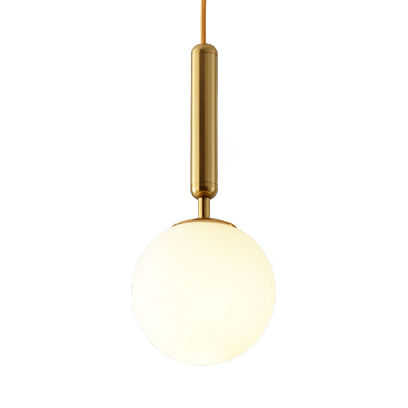 Modernist White Glass Pendant Light With Black/Gold Finish - Adjustable Sizes
