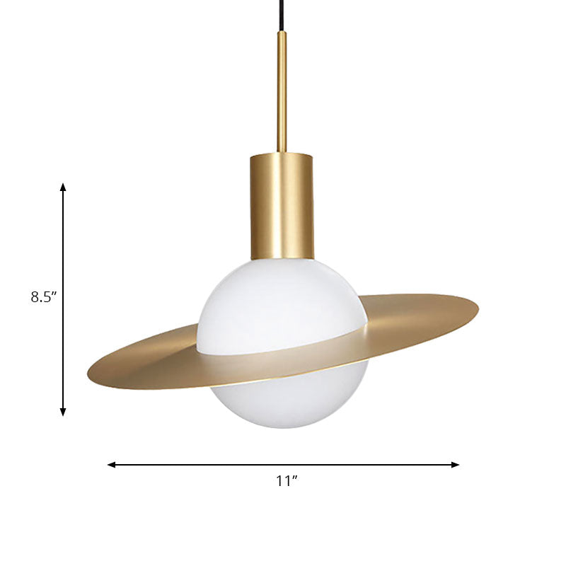 Contemporary Gold Suspended Pendant Light With White Glass Shade