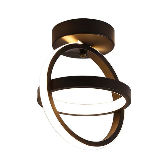 Modern Crossed Circle Led Ceiling Lamp In Warm/White Light - Metal Flush Mount Fixture