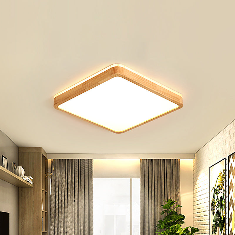 Minimalist Wood Ceiling Lamp Led Flushmount Lighting In Beige Square/Oblong Shape