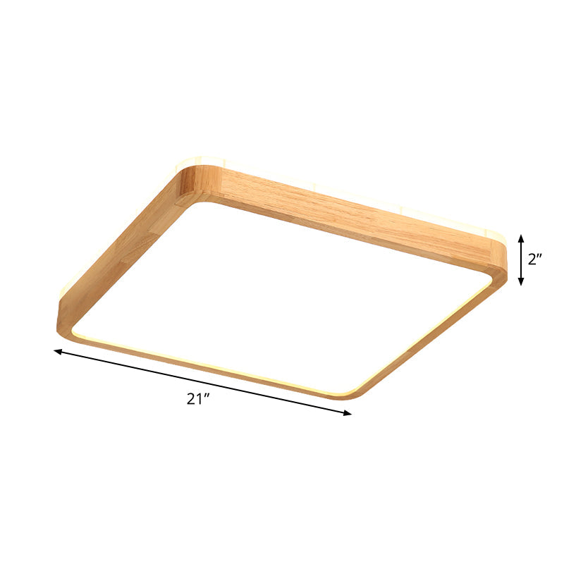Minimalist Wood Ceiling Lamp Led Flushmount Lighting In Beige Square/Oblong Shape