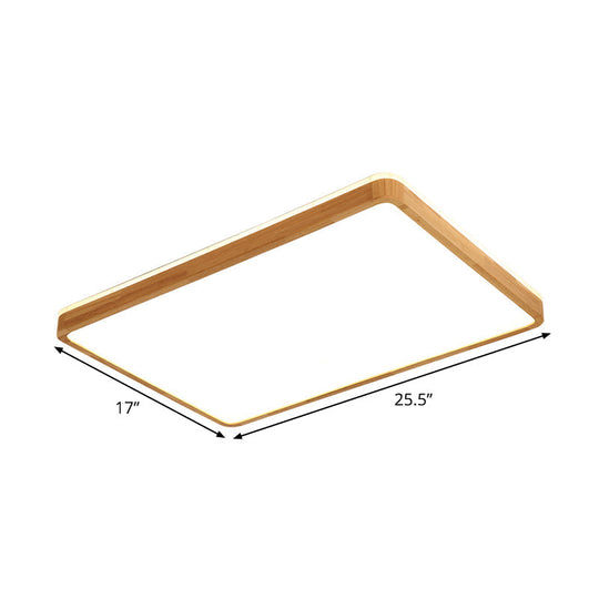Minimalist Wood Ceiling Lamp Led Flushmount Lighting In Beige Square/Oblong Shape