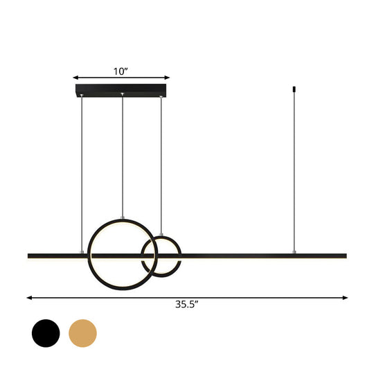 Modern Black/Gold Ring And Bar Metallic Led Island Pendant Lamp For Minimalist Kitchen Lighting