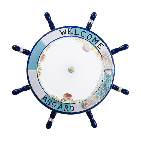 Nordic Led Ceiling Light With Frosted Glass Dome & Rudder Design - Light/Dark Blue Flush Mount