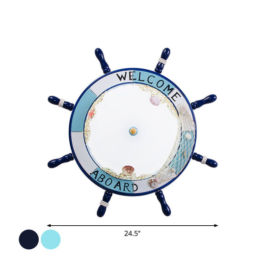 Nordic Led Ceiling Light With Frosted Glass Dome & Rudder Design - Light/Dark Blue Flush Mount