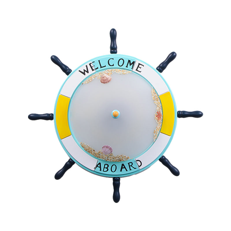 Nordic Led Ceiling Light With Frosted Glass Dome & Rudder Design - Light/Dark Blue Flush Mount