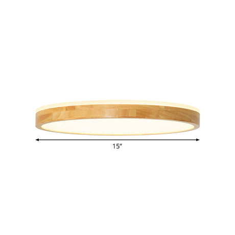 Minimalist Wood Circular Flush Mount Ceiling Light Fixture - Led With Beige Shade 12/15/19 Width
