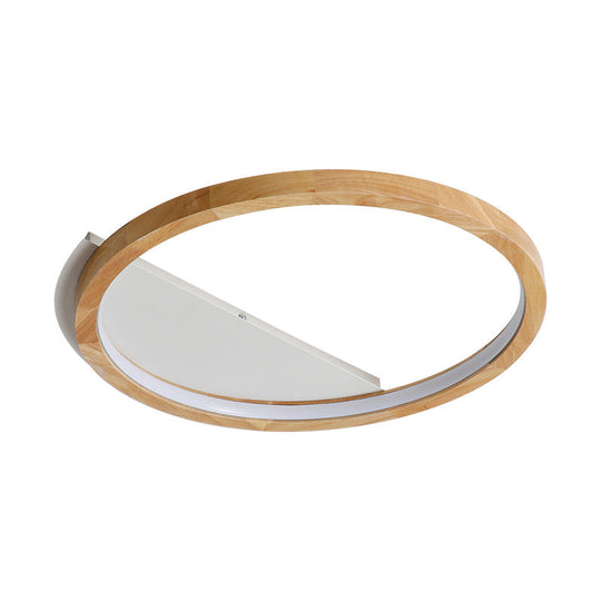 Contemporary Led Wood Ring Flush Mount Ceiling Light In Beige - 13’/17’/21’ Width