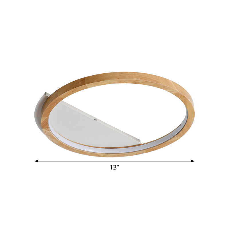 Contemporary Led Wood Ring Flush Mount Ceiling Light In Beige - 13/17/21 Width