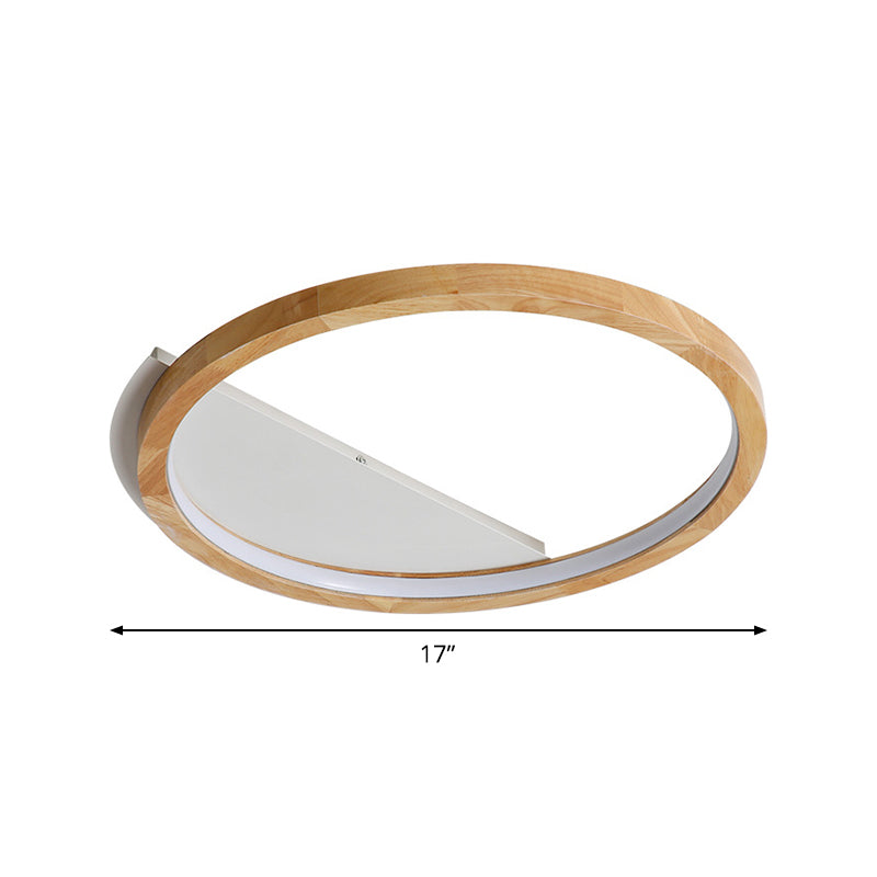 Contemporary Led Wood Ring Flush Mount Ceiling Light In Beige - 13/17/21 Width