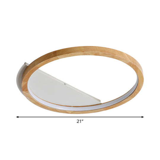 Contemporary Led Wood Ring Flush Mount Ceiling Light In Beige - 13’/17’/21’ Width