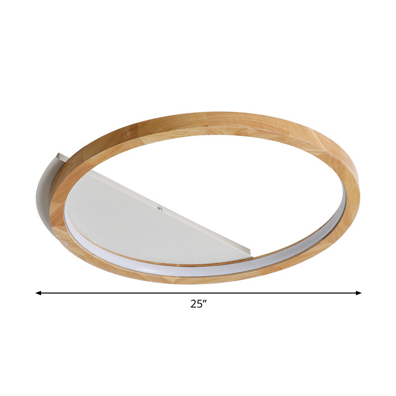 Contemporary Led Wood Ring Flush Mount Ceiling Light In Beige - 13’/17’/21’ Width