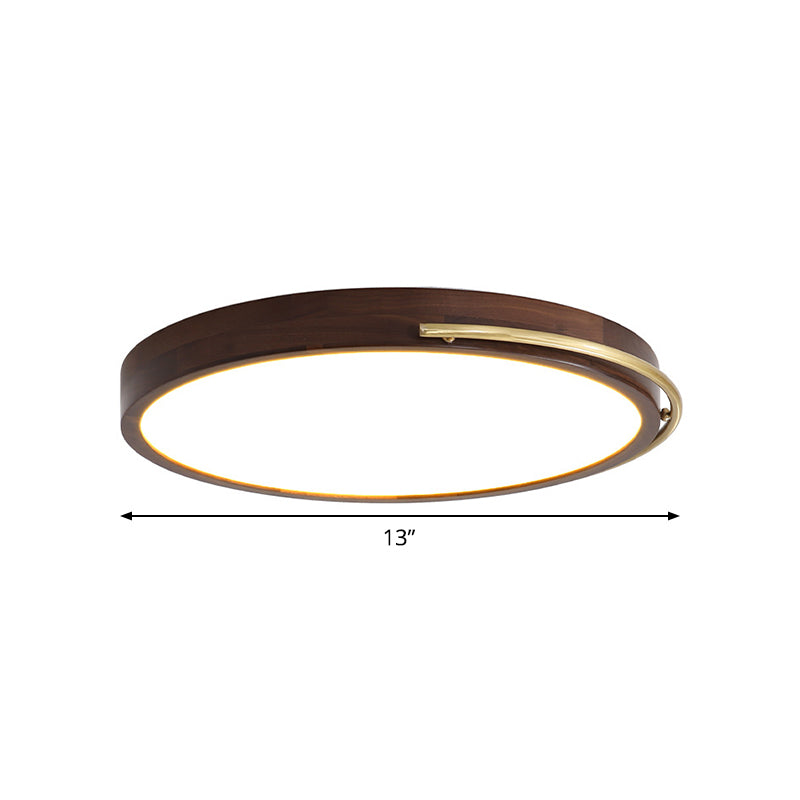 Minimalist Brown Wood Led Flush Mount Ceiling Lamp For Bedroom - 13’/17’/21’ Wide