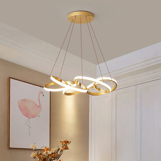 Modern Metal Led Dining Pendant Lamp - Twisted Round Ceiling Chandelier In Gold Warm/White Lighting