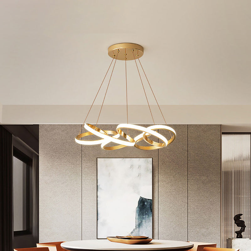 Modern Metal Led Dining Pendant Lamp - Twisted Round Ceiling Chandelier In Gold Warm/White Lighting