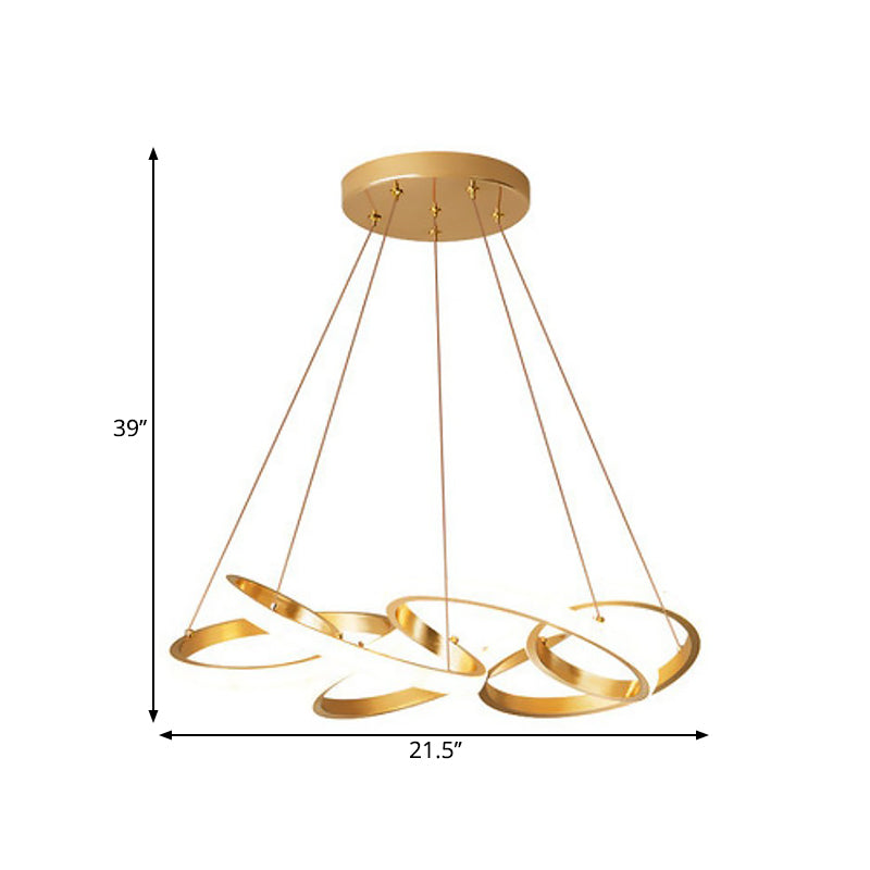 Modern Metal Led Dining Pendant Lamp - Twisted Round Ceiling Chandelier In Gold Warm/White Lighting