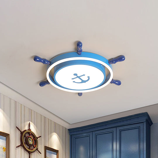 Blue/Gold Rudder Led Flush Ceiling Light In Warm/White For Children’s Room - Mediterranean