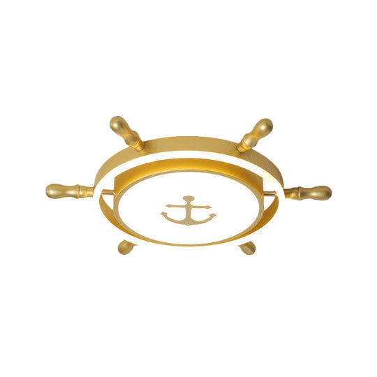 Blue/Gold Rudder Led Flush Ceiling Light In Warm/White For Children’s Room - Mediterranean
