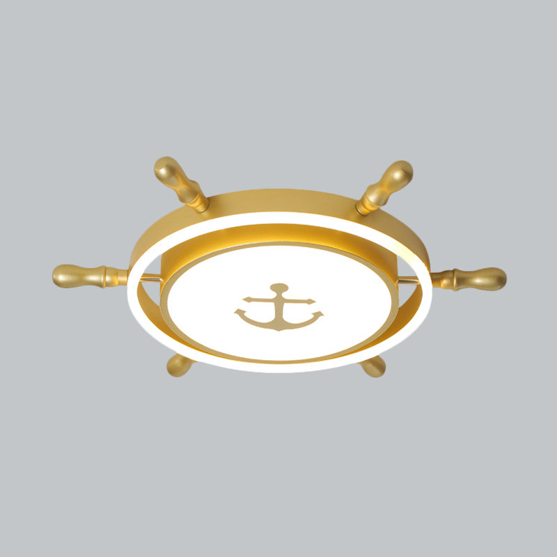 Blue/Gold Rudder Led Flush Ceiling Light In Warm/White For Children’s Room - Mediterranean