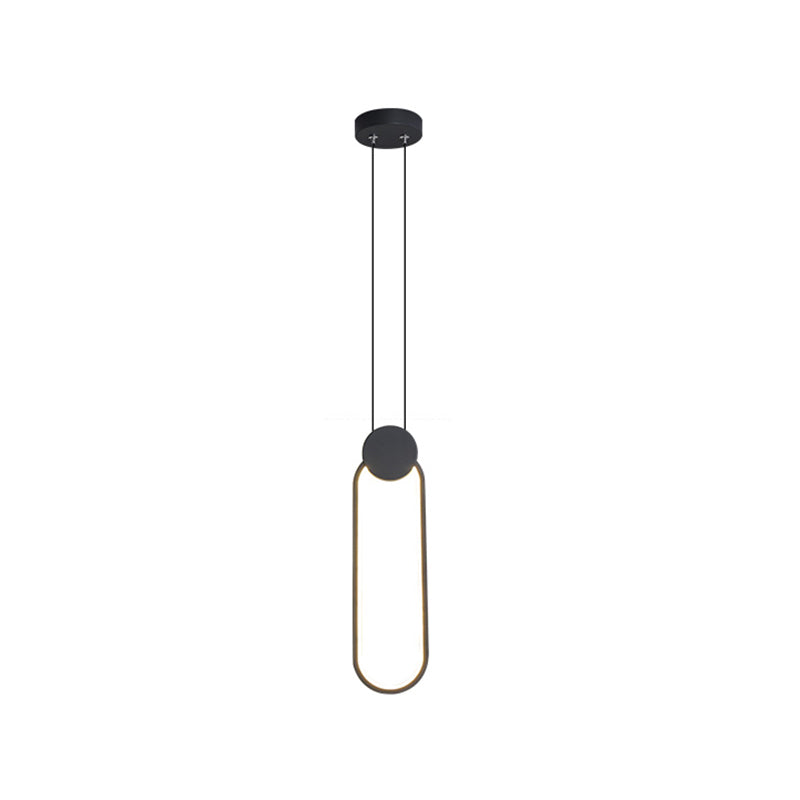 Minimalist Black Ellipse Pendant Led Ceiling Lamp In Warm/White Light