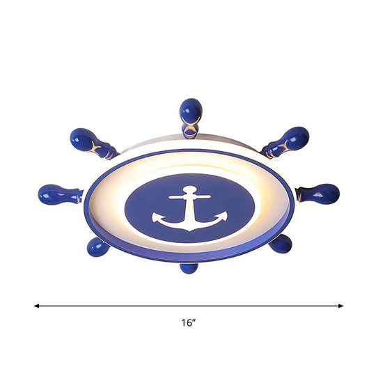 Blue Nordic Rudder Led Flush Ceiling Light For Bedroom - Acrylic Circle Design