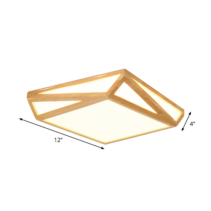 Wooden Square Flush Mount Light Contemporary Bedroom Led Ceiling Lighting Fixture In Beige