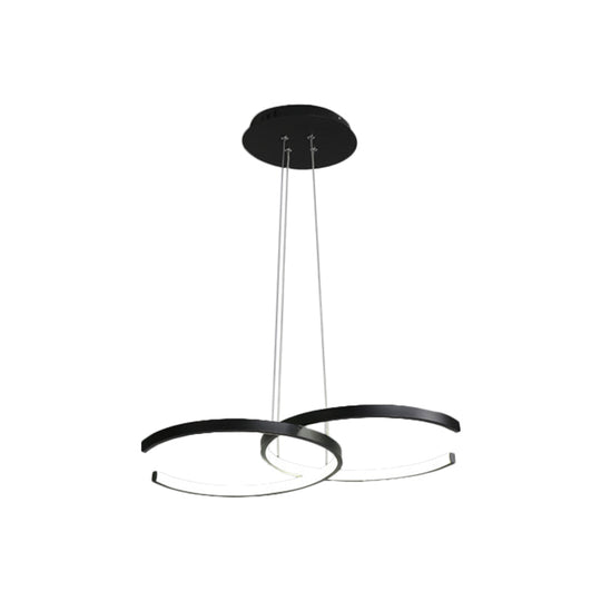 Modern Black/White 2 C-Frame Led Chandelier Pendant With Warm/White Down Lighting