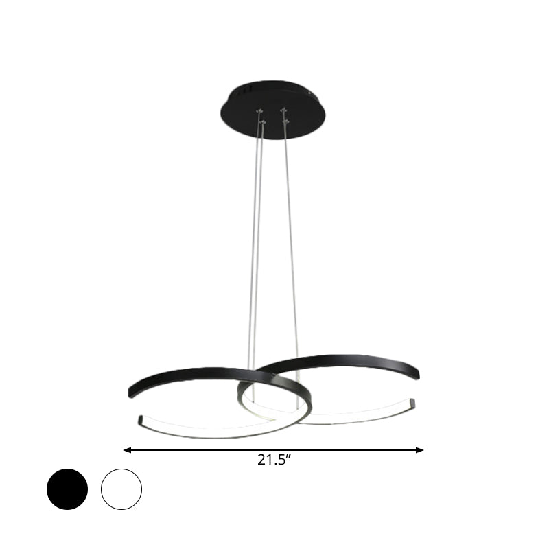 Modern Black/White 2 C-Frame Led Chandelier Pendant With Warm/White Down Lighting