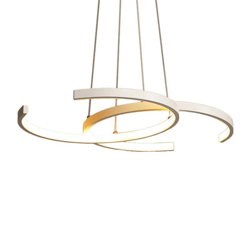 Modern Black/White 2 C-Frame Led Chandelier Pendant With Warm/White Down Lighting