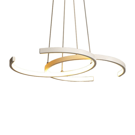 Modern Black/White 2 C-Frame Led Chandelier Pendant With Warm/White Down Lighting