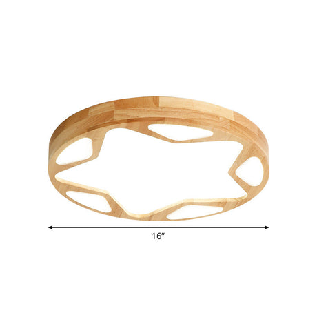 16/19.5 Minimalist Wood Led Ceiling Light With Star Design In Warm/White/Natural - Beige Flush Lamp