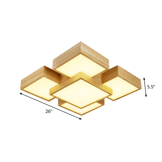 Modernist Beige Flush Mount 26’/31.5’ Led Wood Ceiling Light Fixture