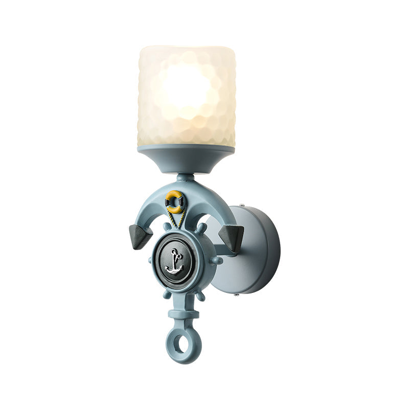 Modern Anchor Resin Wall Light With Blue Glass Shade
