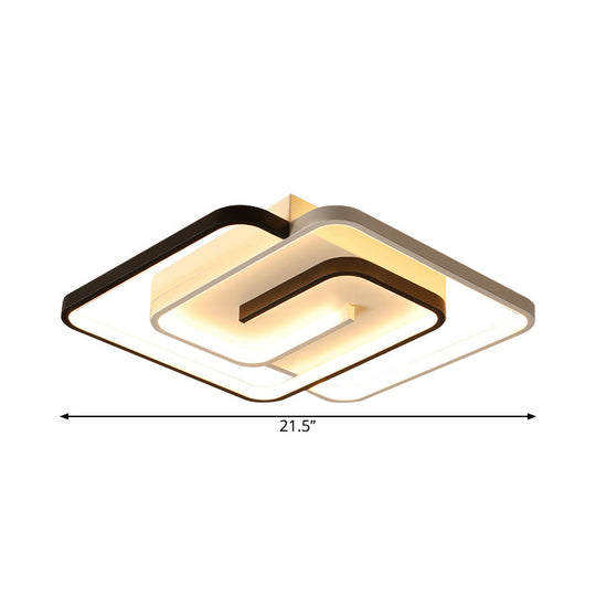 White Square Bedroom Flush Mount Light: Led Acrylic Simplicity Ceiling Fixture 18’/21.5’ Width