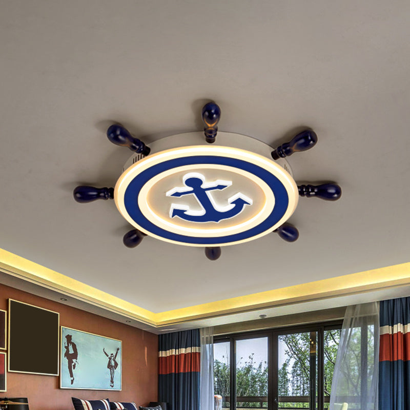 Rudder Metallic Ceiling Lamp - 21.5’/25.5’ Wide Led Blue Flush Mount Children Style Light