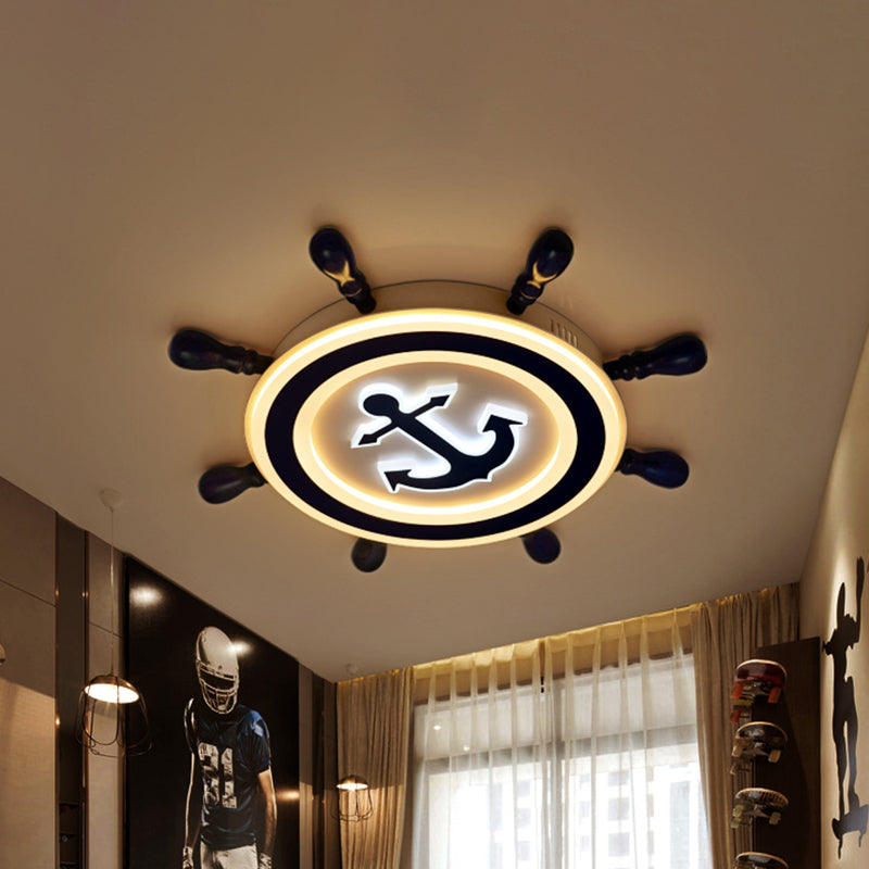 Rudder Metallic Ceiling Lamp - 21.5’/25.5’ Wide Led Blue Flush Mount Children Style Light Fixture