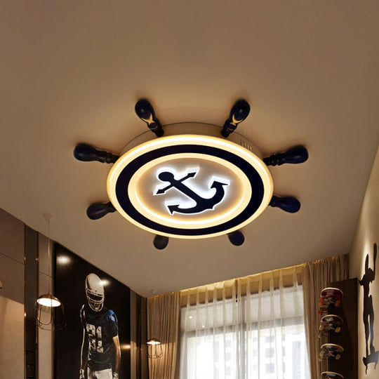 Rudder Metallic Ceiling Lamp - 21.5’/25.5’ Wide Led Blue Flush Mount Children Style Light Fixture