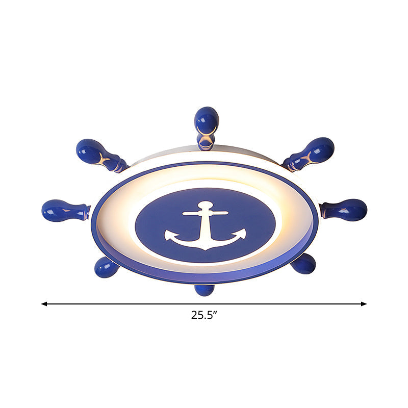 Blue Rudder Ceiling Led Fixture In Children’s Style With Acrylic Flush Lighting - Warm/White