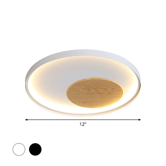 12’/16’/19.5’ Simple Led Ceiling Flush Mount Light Fixture - Black/White Circular Design With