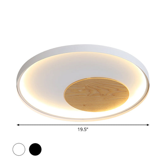 12’/16’/19.5’ Simple Led Ceiling Flush Mount Light Fixture - Black/White Circular Design With