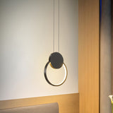 Led Mini Pendant Annular Lamp Kit In Black/White With Metal Shade And Warm/White Light Black / White