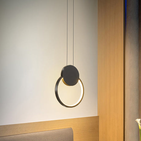 Led Mini Pendant Annular Lamp Kit In Black/White With Metal Shade And Warm/White Light Black / White