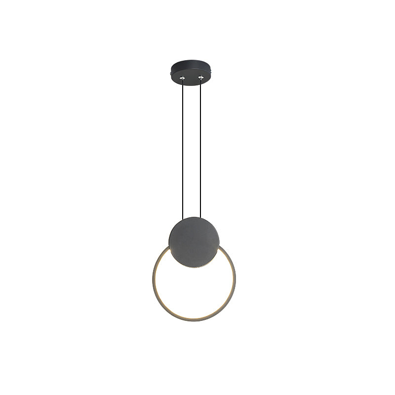 Led Mini Pendant Annular Lamp Kit In Black/White With Metal Shade And Warm/White Light