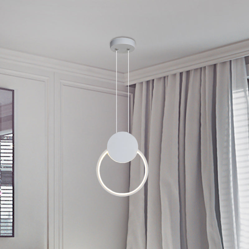 Led Mini Pendant Annular Lamp Kit In Black/White With Metal Shade And Warm/White Light