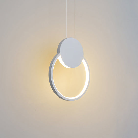 Led Mini Pendant Annular Lamp Kit In Black/White With Metal Shade And Warm/White Light